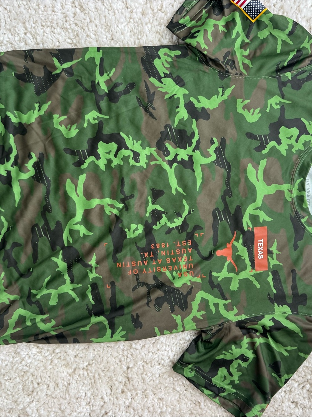 Nike Green & Black Camo Short Sleeve Tee with Burnt Orange Accents